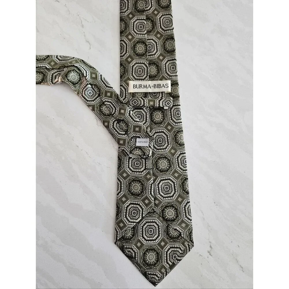 Burma Bibas Patterned Olive Green Men's Silk Tie